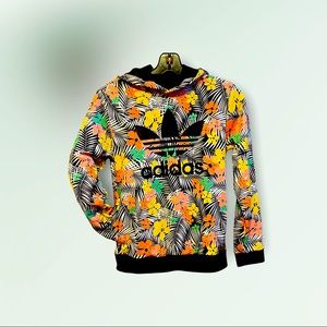 Adidas girl floral print hoodie size M with pockets